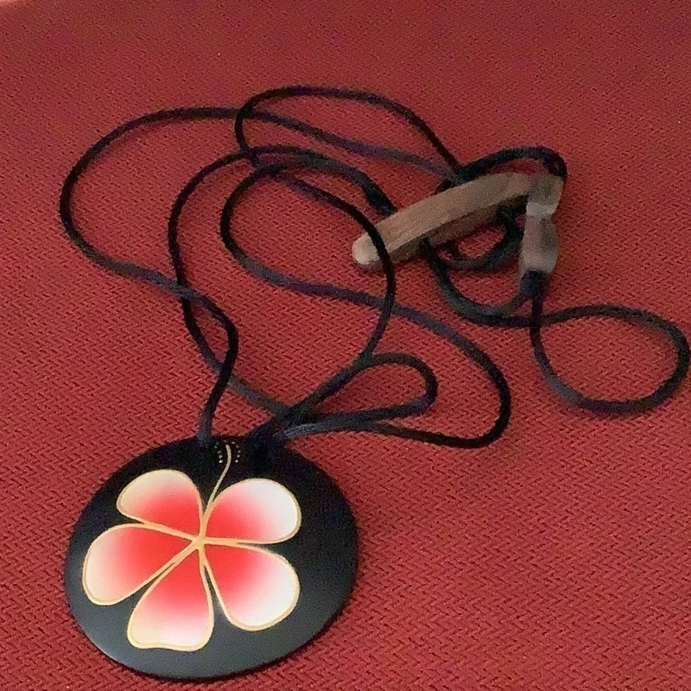 Beautiful necklace hibiscus flower wooden accent Statement piece